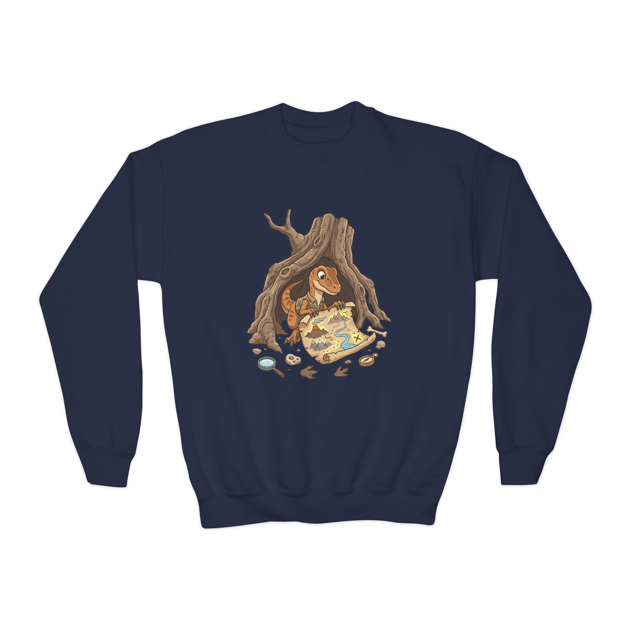 Kids Crewneck Sweatshirt — The Lost Dino Map Design - Image 6