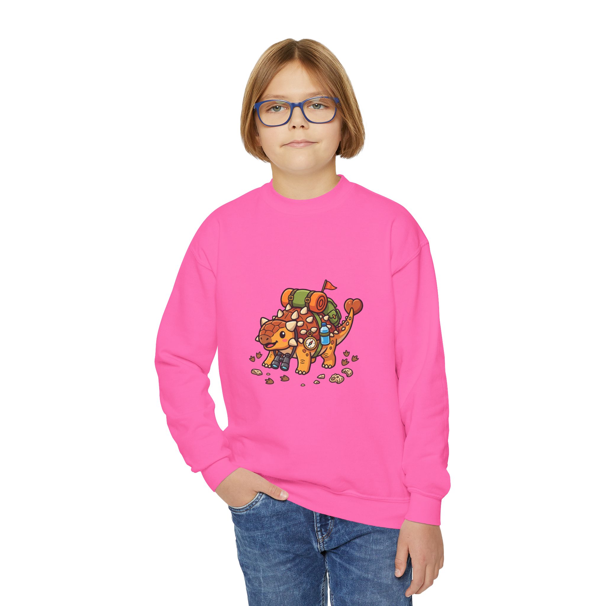 Youth Crewneck Sweatshirt — Ankylosaurus Adventure Gear Kids Pullover - Image 28