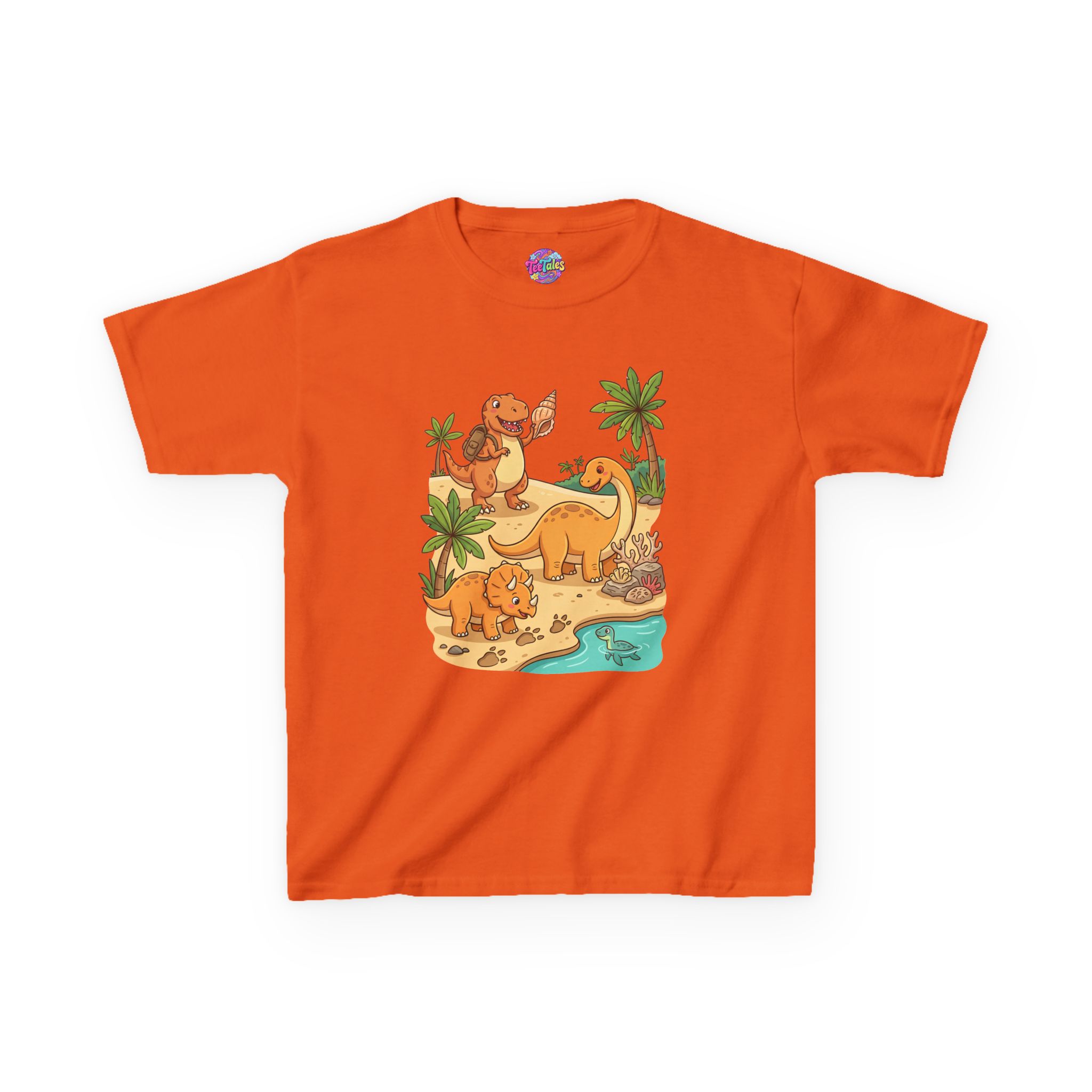 Dino Beach Expedition T‑Shirt — Cute Orange Dinosaur Scene for Toddlers - Image 5