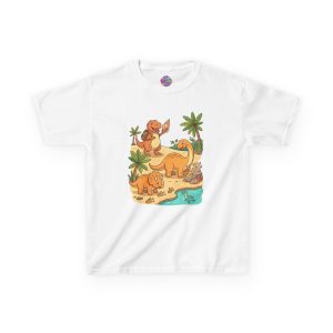 Dino Beach Expedition T‑Shirt — Cute Orange Dinosaur Scene for Toddlers