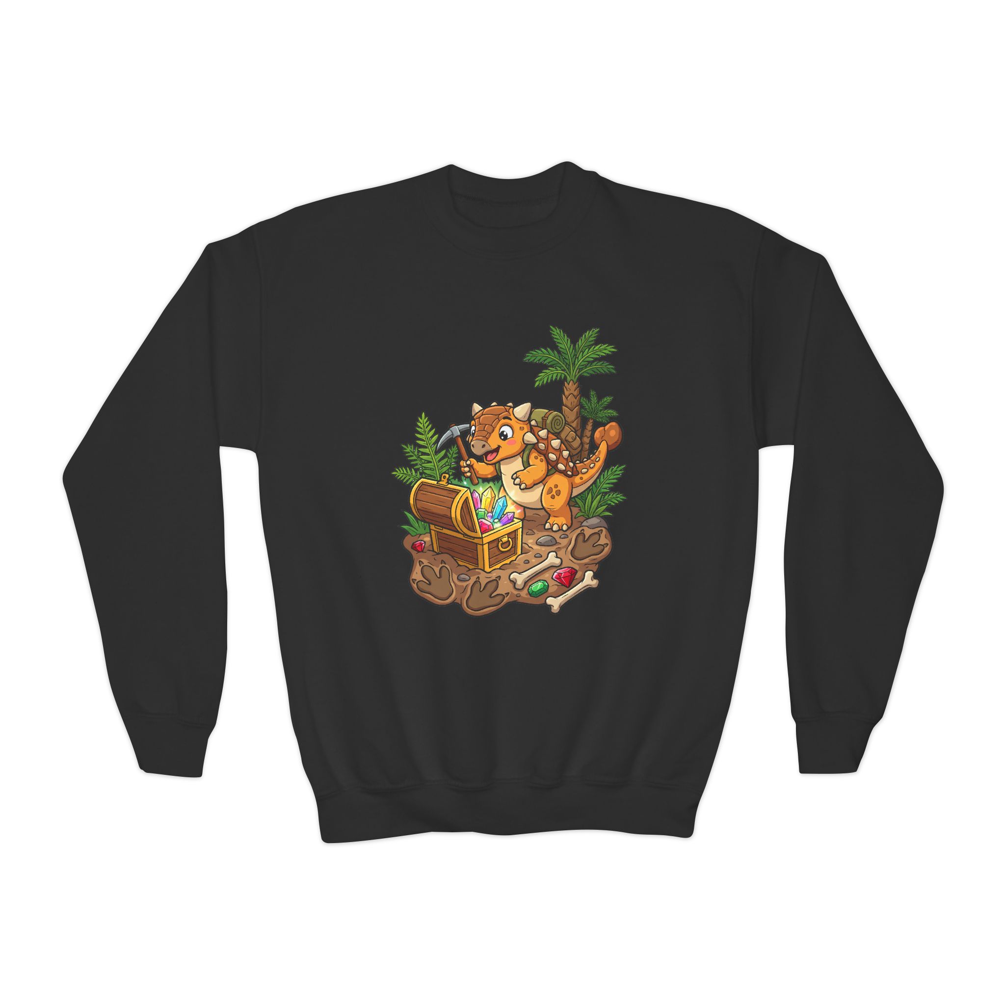 Kids Treasure Hunt Crewneck Sweatshirt — The Great Dino Treasure Hunt Graphics - Image 3