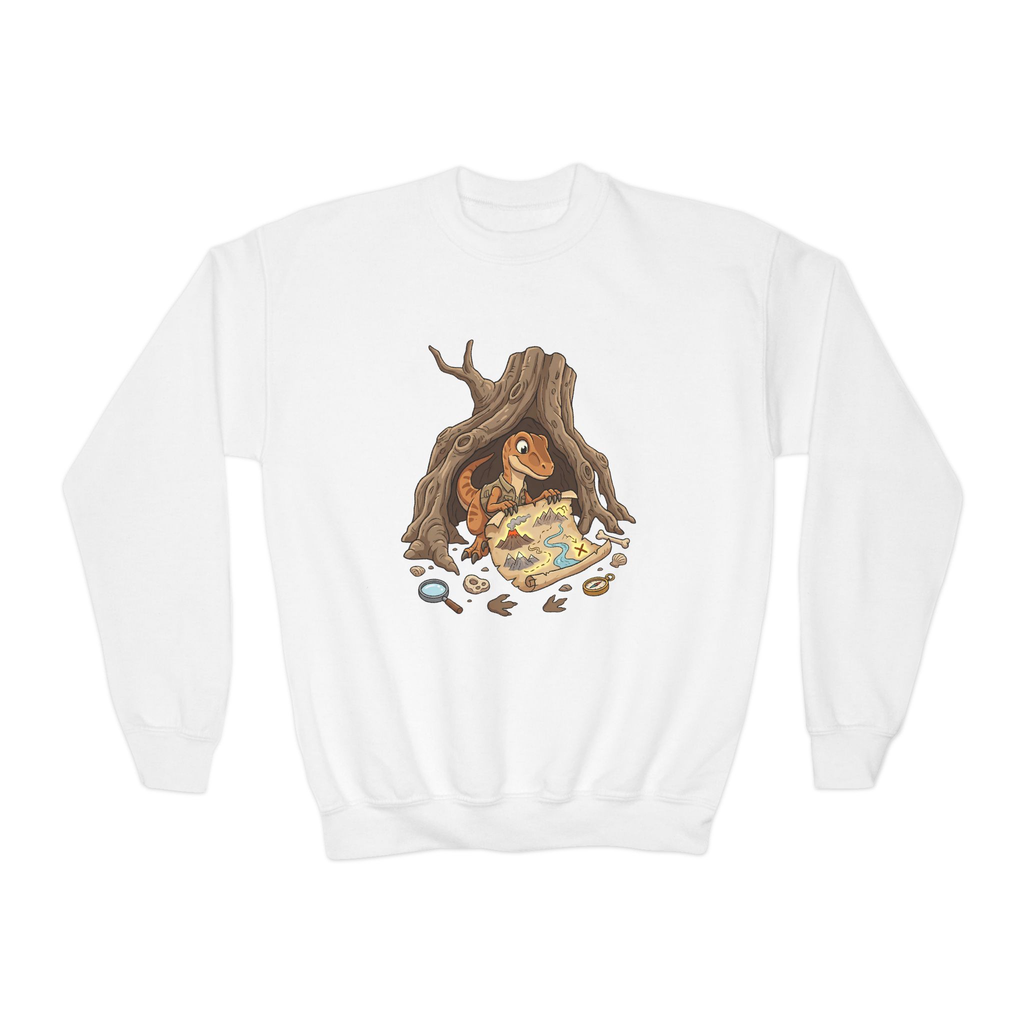 Kids Crewneck Sweatshirt — The Lost Dino Map Design - Image 2