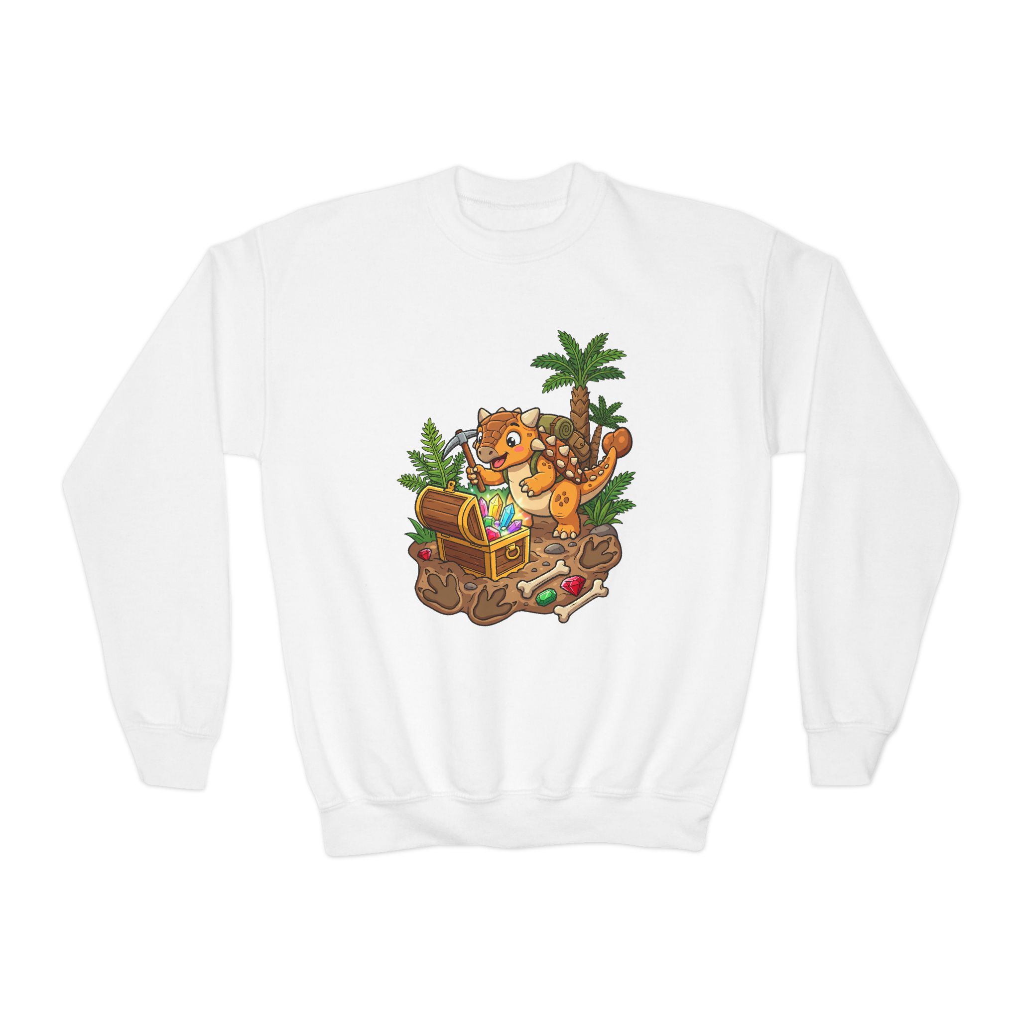Kids Treasure Hunt Crewneck Sweatshirt — The Great Dino Treasure Hunt Graphics - Image 2