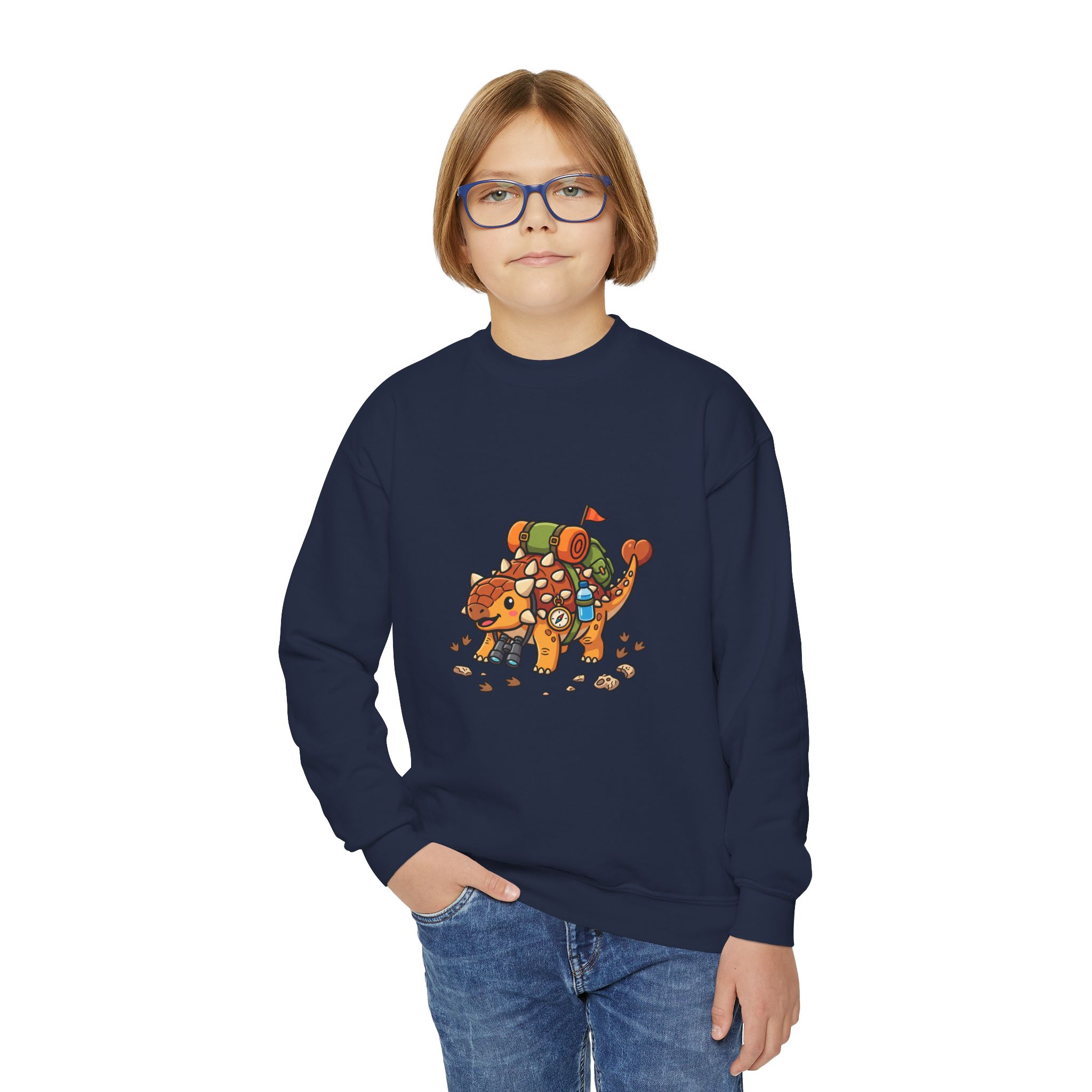 Youth Crewneck Sweatshirt — Ankylosaurus Adventure Gear Kids Pullover - Image 24