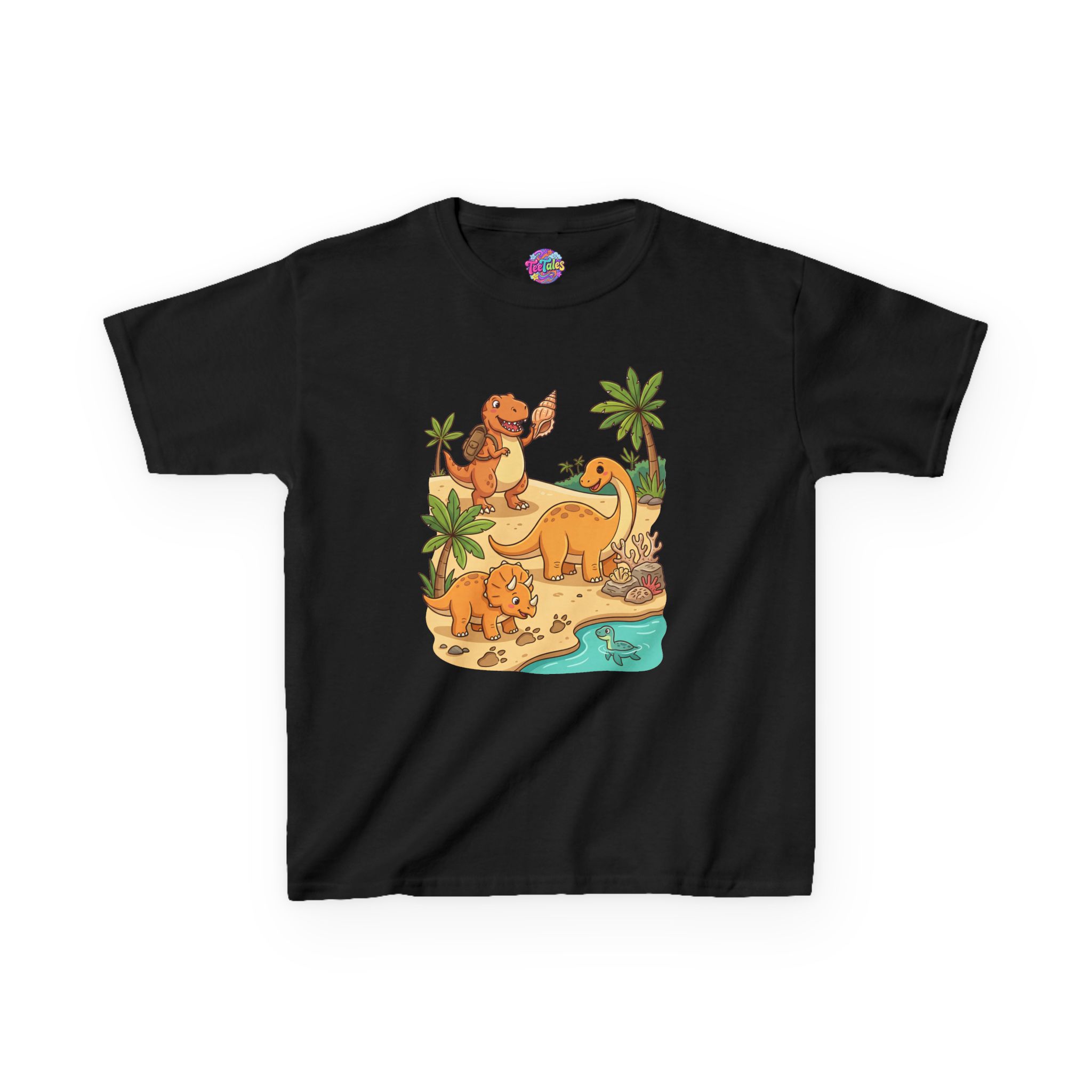 Dino Beach Expedition T‑Shirt — Cute Orange Dinosaur Scene for Toddlers - Image 4