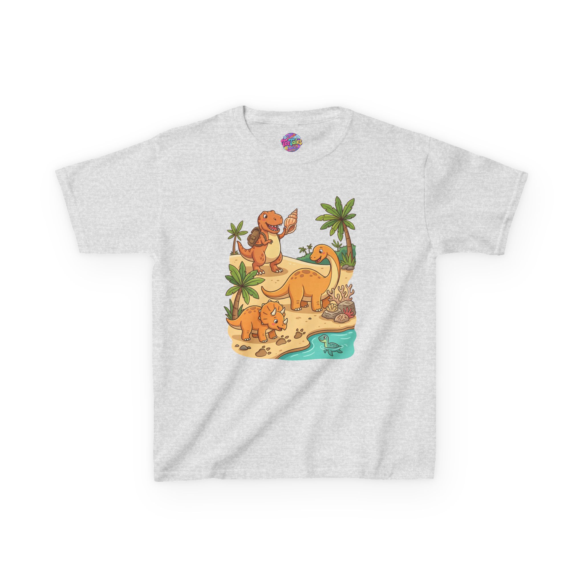 Dino Beach Expedition T‑Shirt — Cute Orange Dinosaur Scene for Toddlers - Image 3