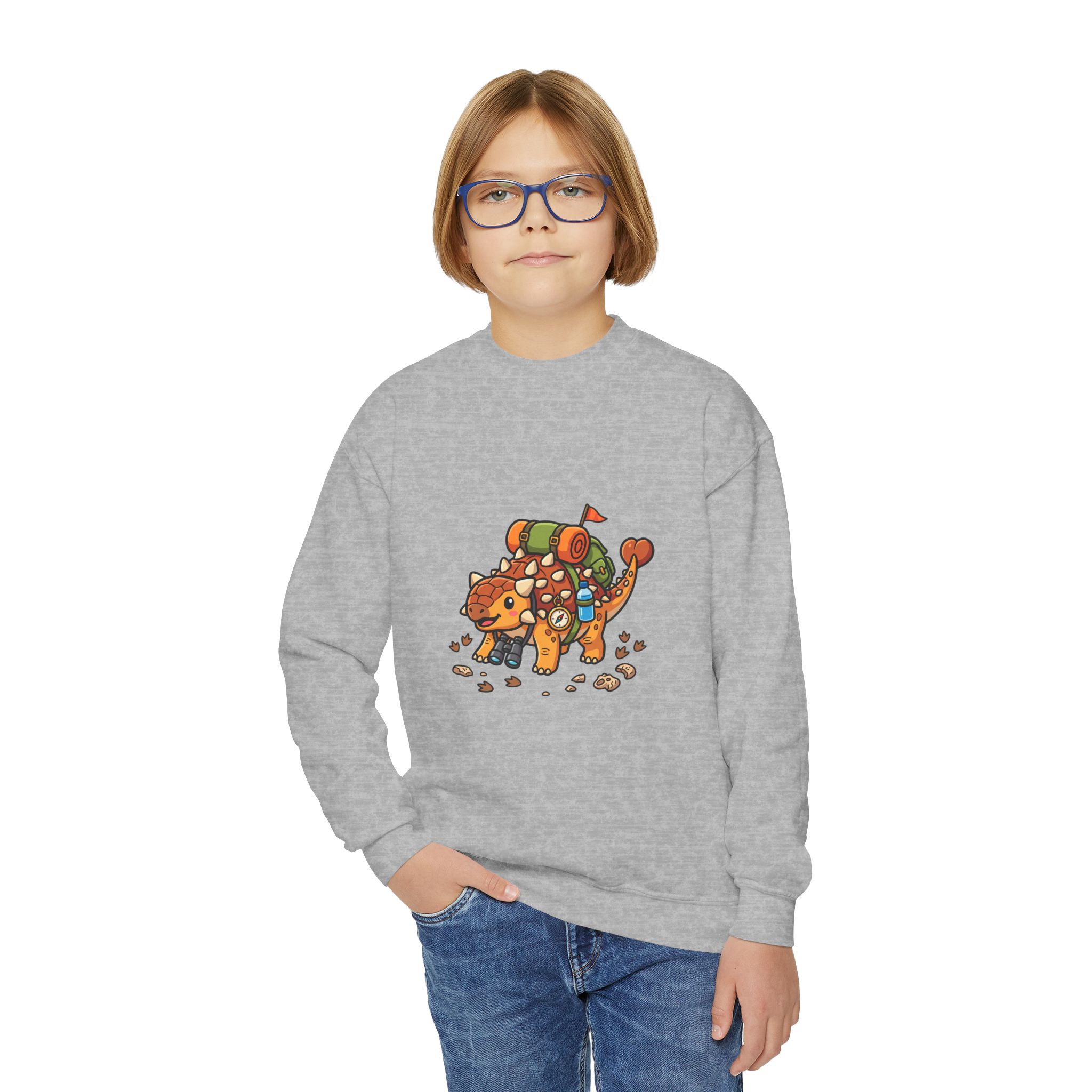 Youth Crewneck Sweatshirt — Ankylosaurus Adventure Gear Kids Pullover - Image 3