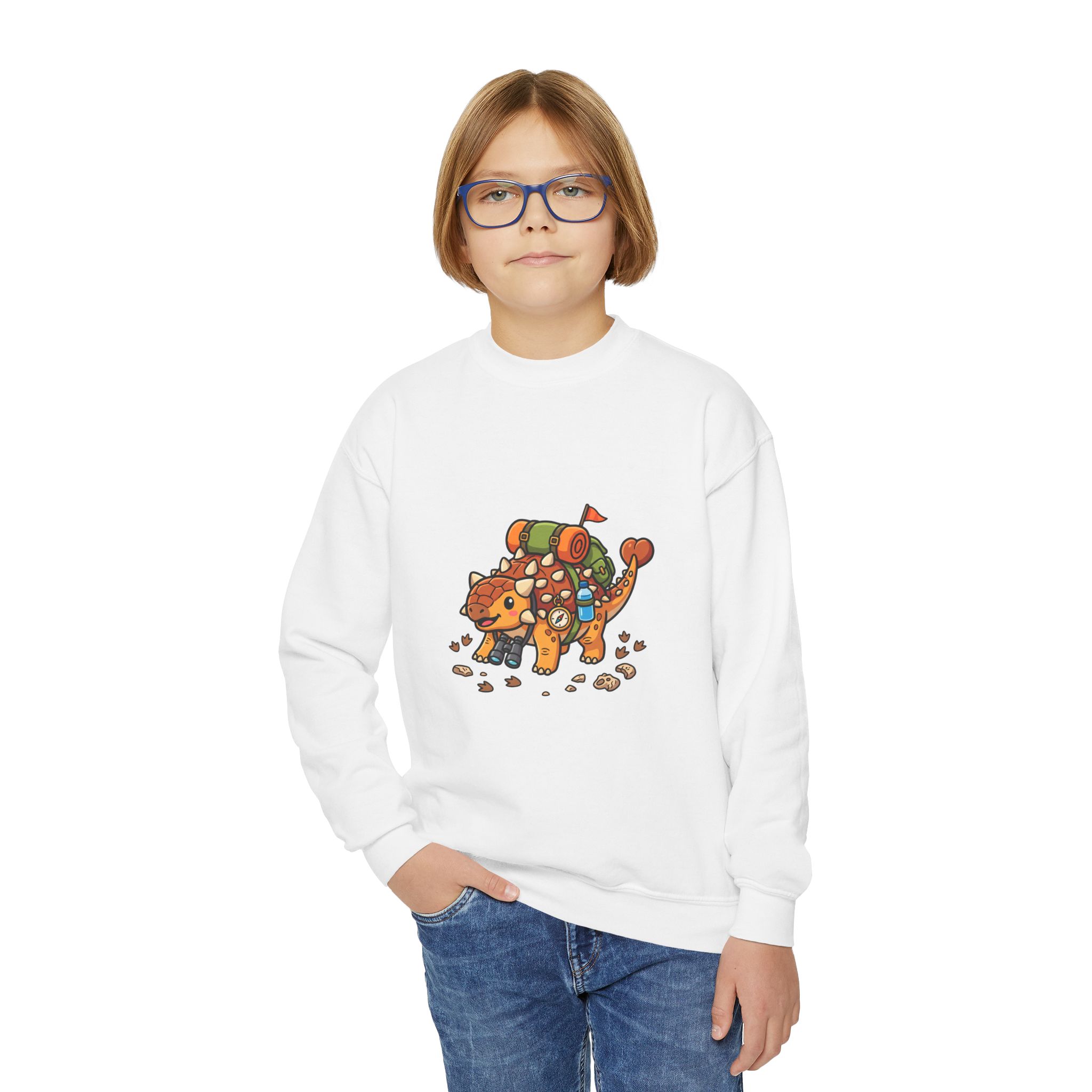 Youth Crewneck Sweatshirt — Ankylosaurus Adventure Gear Kids Pullover - Image 7