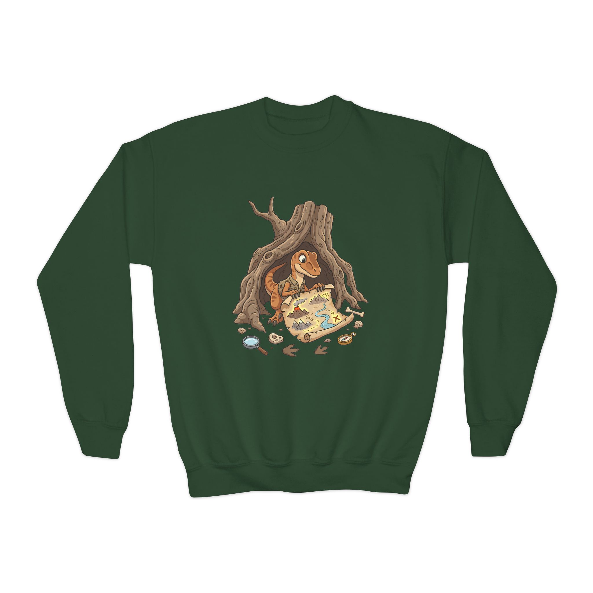 Kids Crewneck Sweatshirt — The Lost Dino Map Design - Image 5