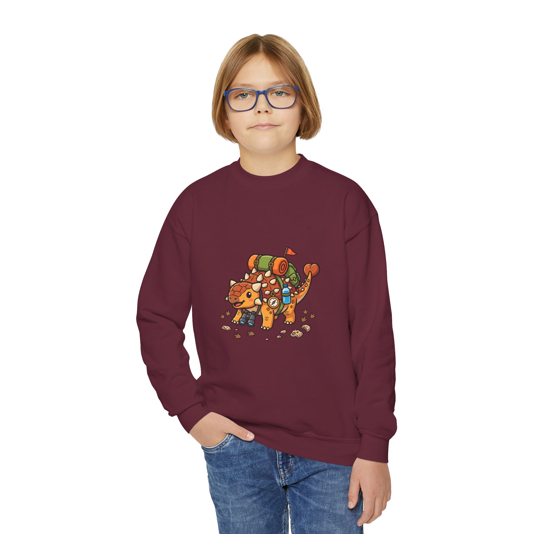 Youth Crewneck Sweatshirt — Ankylosaurus Adventure Gear Kids Pullover - Image 16