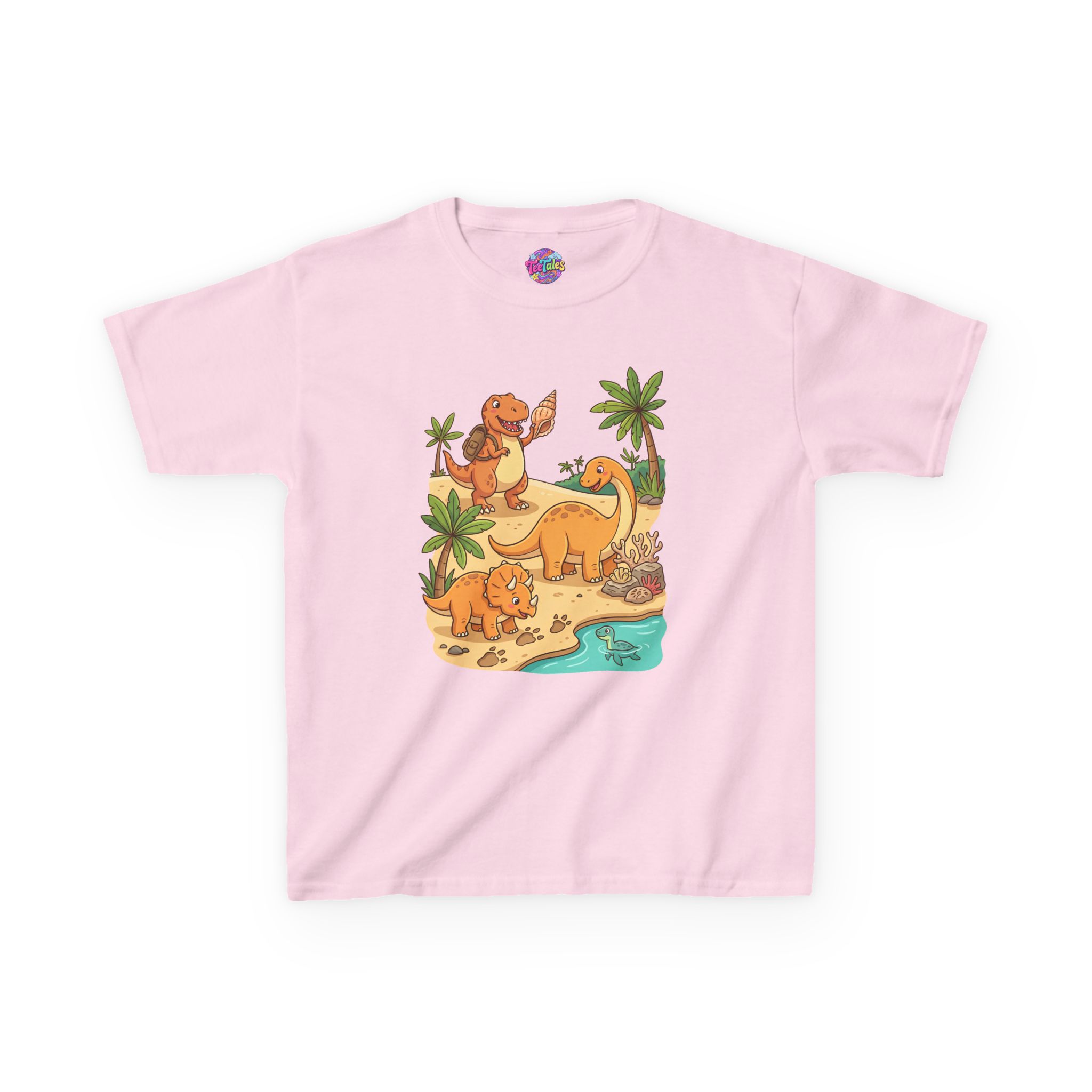Dino Beach Expedition T‑Shirt — Cute Orange Dinosaur Scene for Toddlers - Image 7