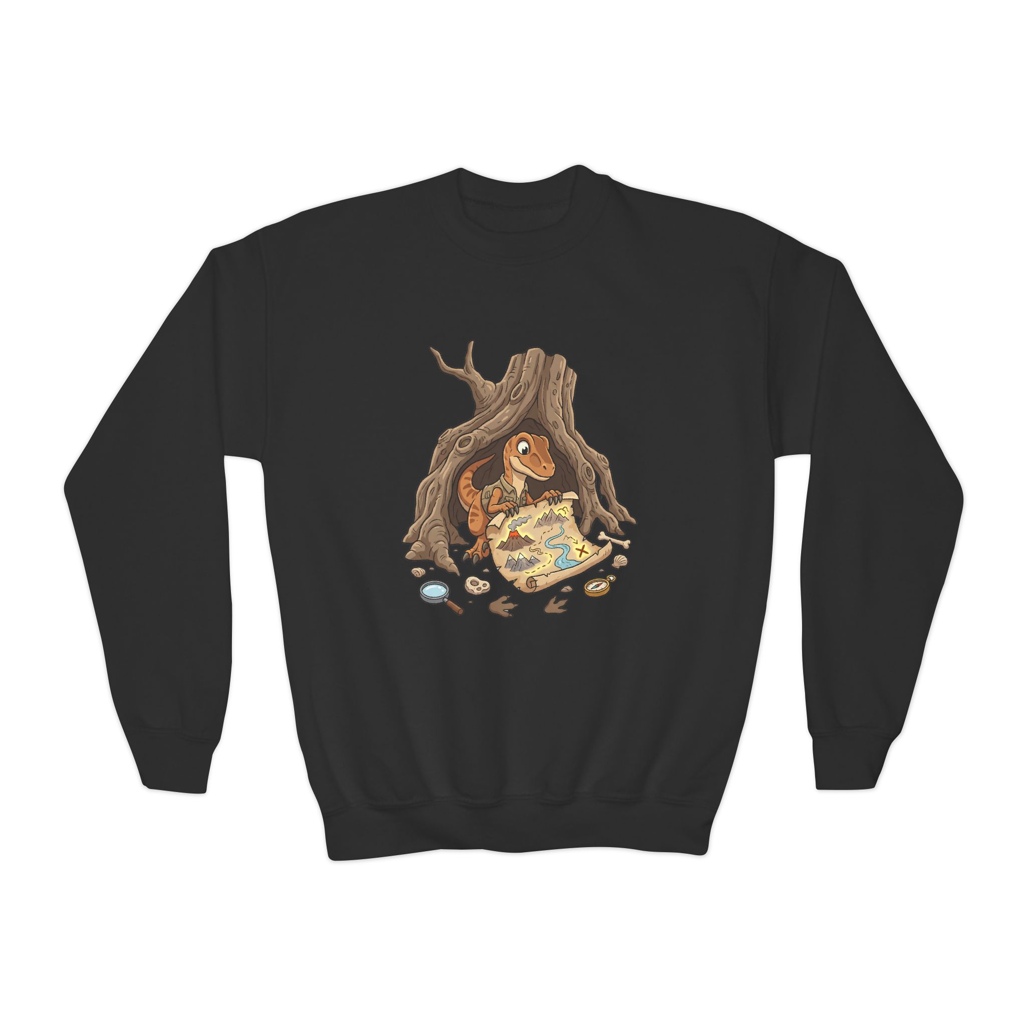 Kids Crewneck Sweatshirt — The Lost Dino Map Design - Image 4